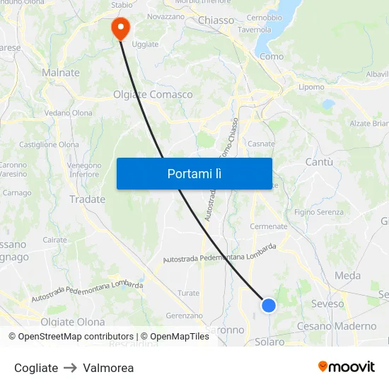 Cogliate to Valmorea map