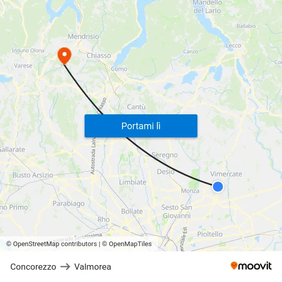 Concorezzo to Valmorea map