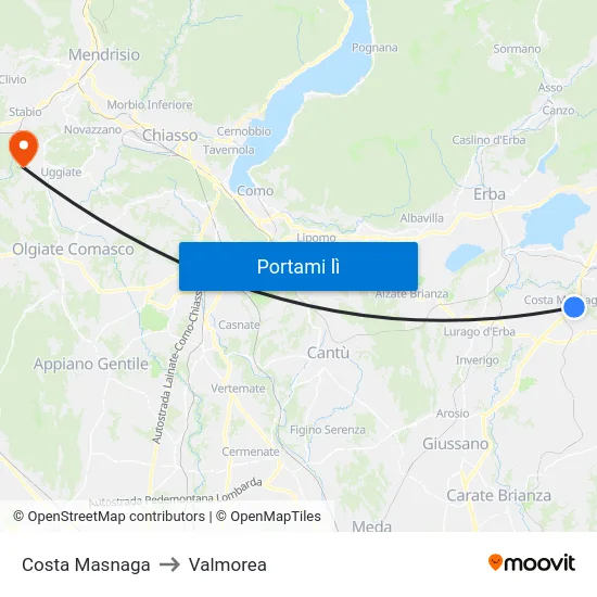 Costa Masnaga to Valmorea map
