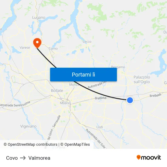 Covo to Valmorea map