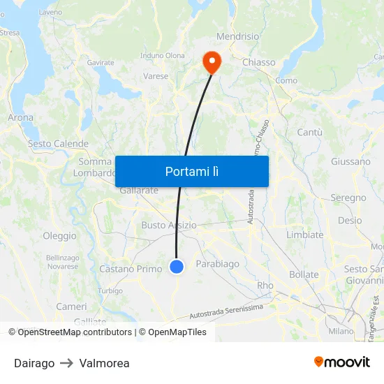 Dairago to Valmorea map
