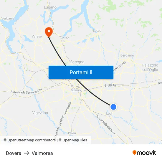 Dovera to Valmorea map