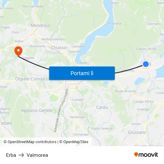 Erba to Valmorea map