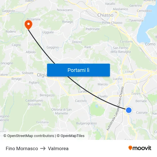 Fino Mornasco to Valmorea map