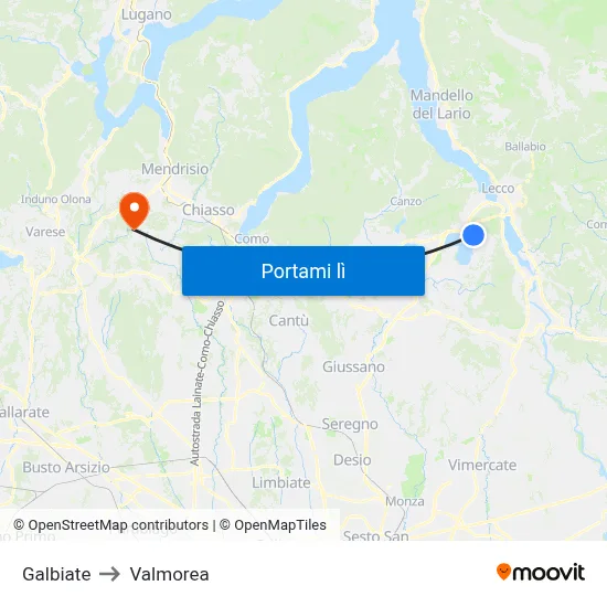 Galbiate to Valmorea map