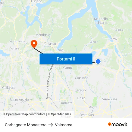 Garbagnate Monastero to Valmorea map