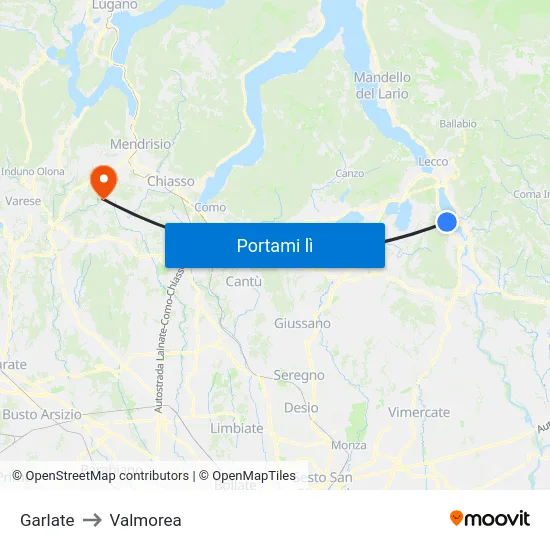 Garlate to Valmorea map