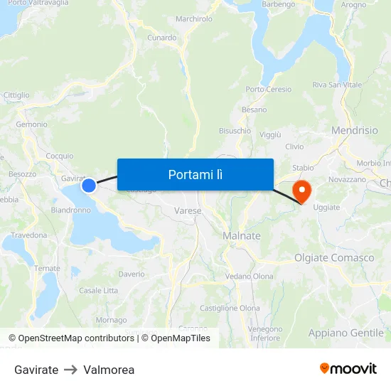 Gavirate to Valmorea map