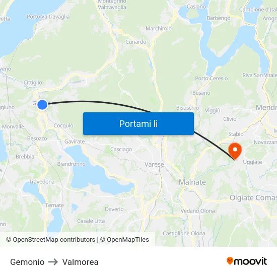 Gemonio to Valmorea map