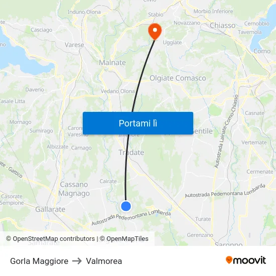 Gorla Maggiore to Valmorea map