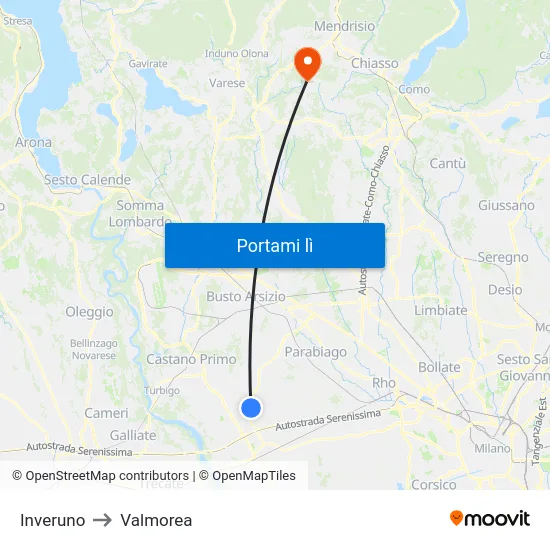 Inveruno to Valmorea map