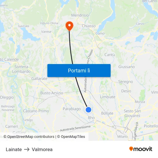Lainate to Valmorea map