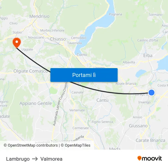 Lambrugo to Valmorea map