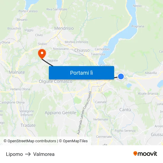 Lipomo to Valmorea map