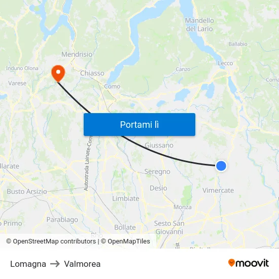 Lomagna to Valmorea map