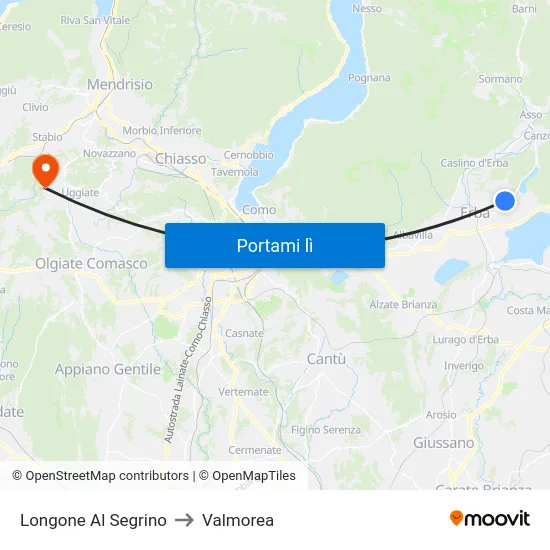 Longone Al Segrino to Valmorea map