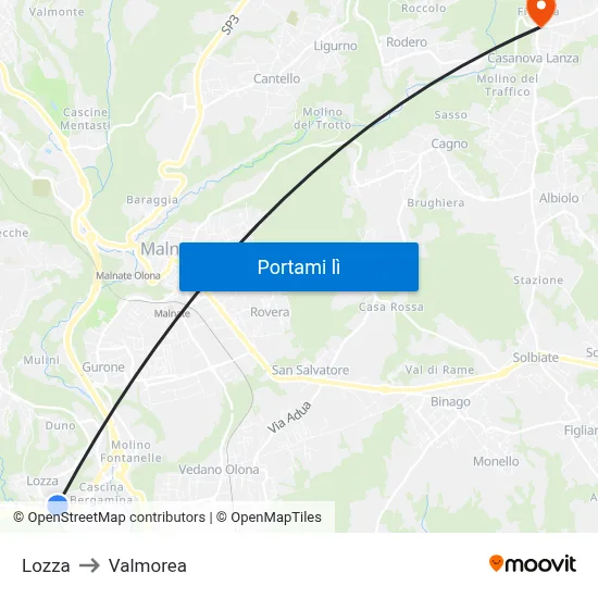 Lozza to Valmorea map