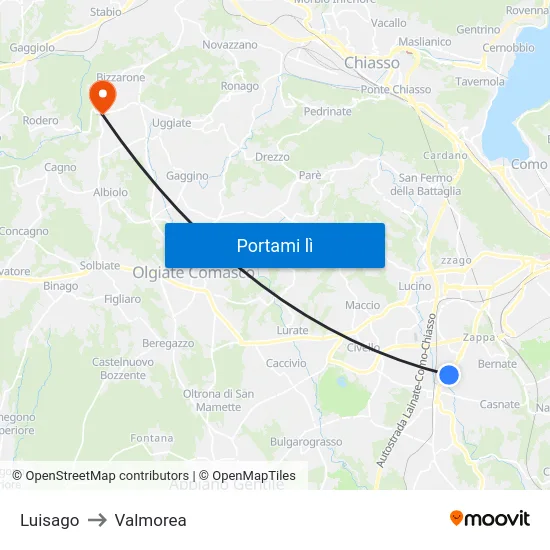Luisago to Valmorea map