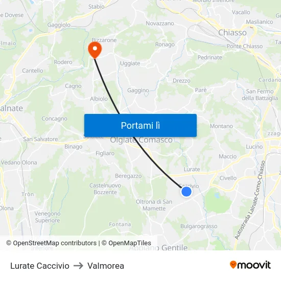 Lurate Caccivio to Valmorea map