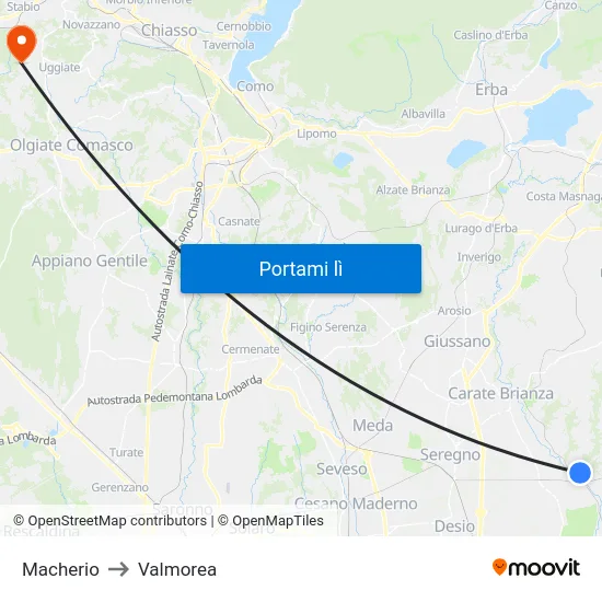 Macherio to Valmorea map