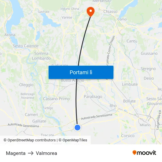 Magenta to Valmorea map