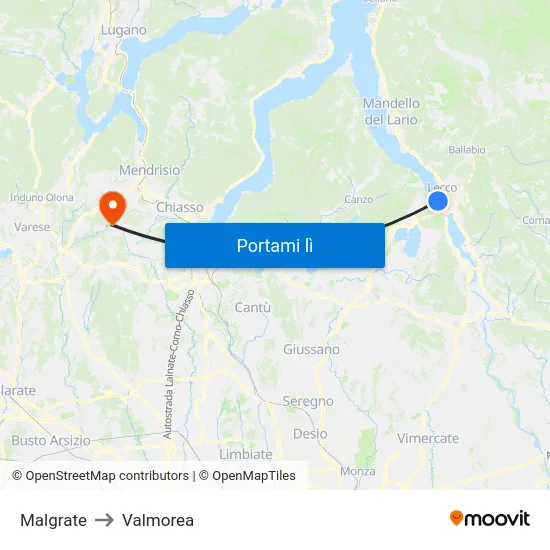 Malgrate to Valmorea map