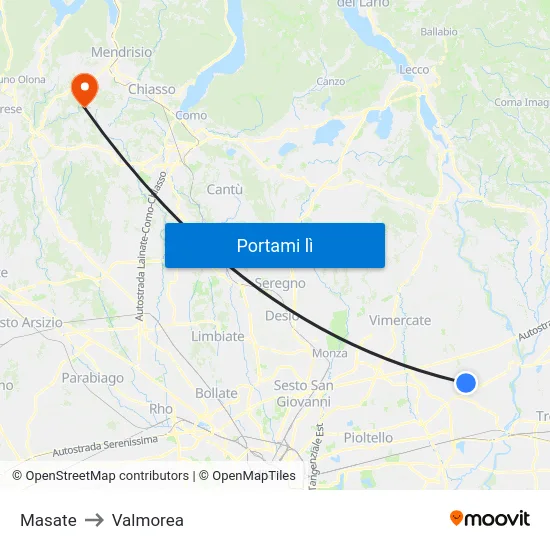 Masate to Valmorea map
