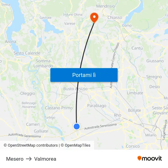 Mesero to Valmorea map