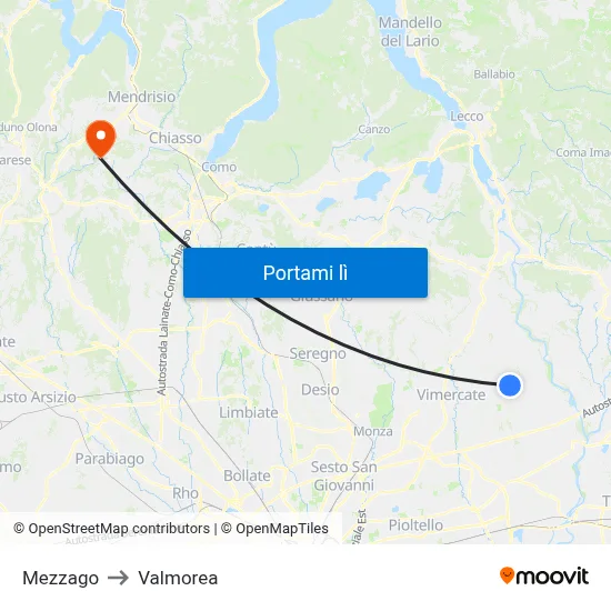Mezzago to Valmorea map