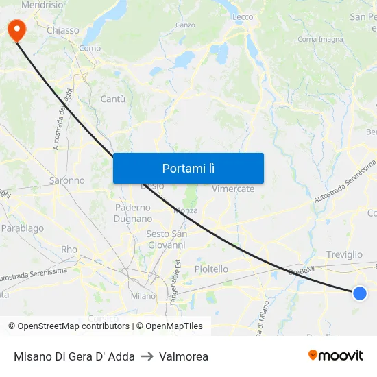 Misano Di Gera D' Adda to Valmorea map