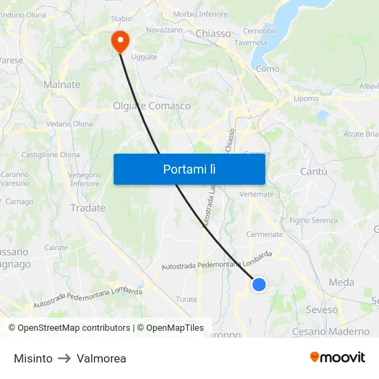 Misinto to Valmorea map