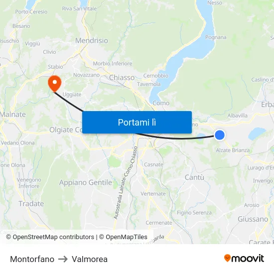 Montorfano to Valmorea map