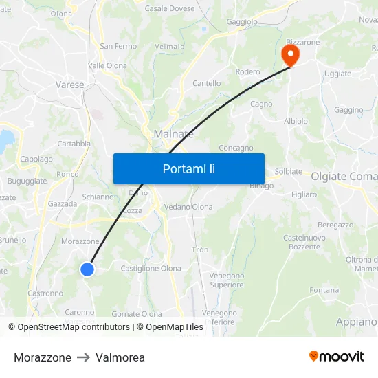 Morazzone to Valmorea map