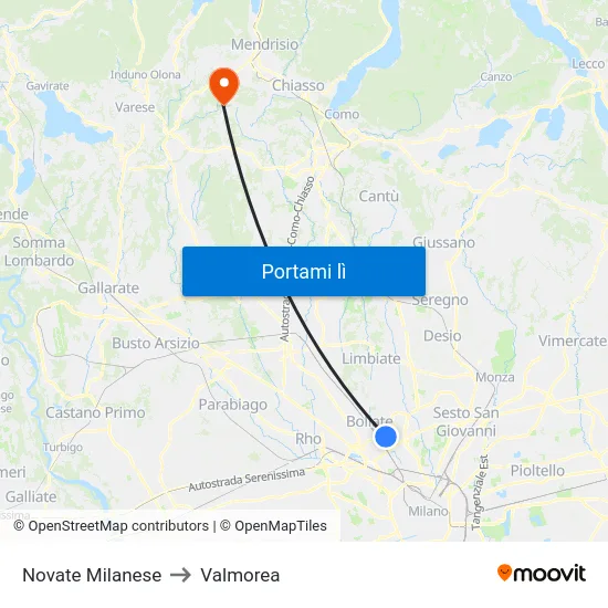 Novate Milanese to Valmorea map