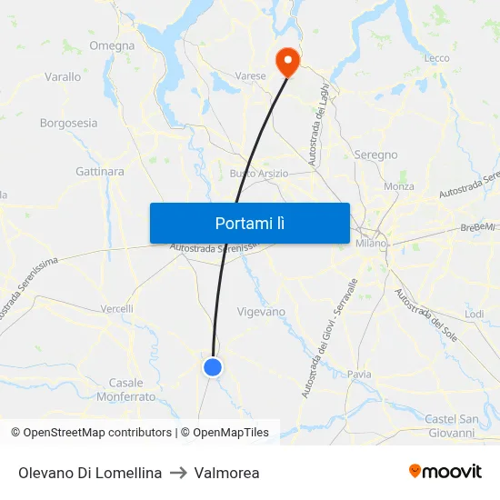 Olevano Di Lomellina to Valmorea map