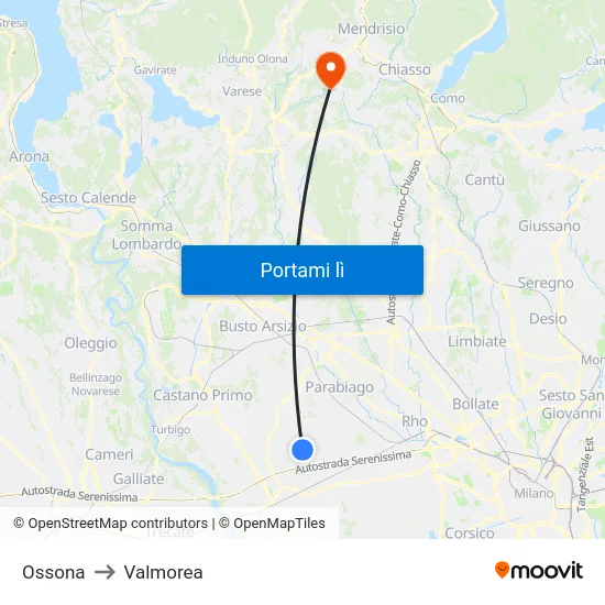 Ossona to Valmorea map