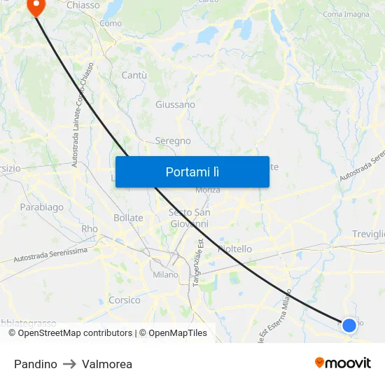 Pandino to Valmorea map