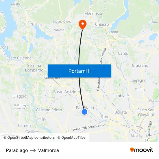 Parabiago to Valmorea map