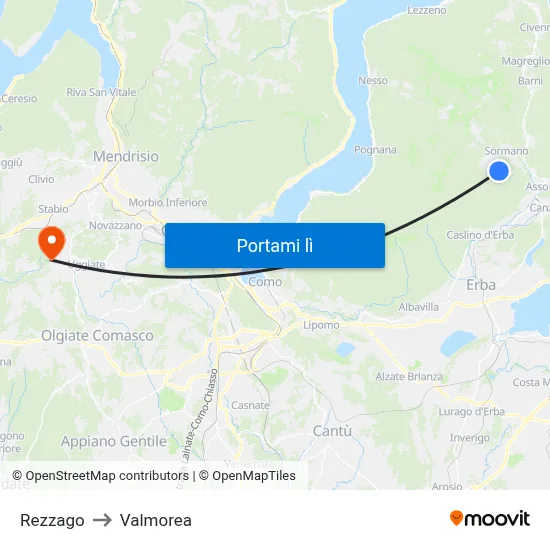 Rezzago to Valmorea map
