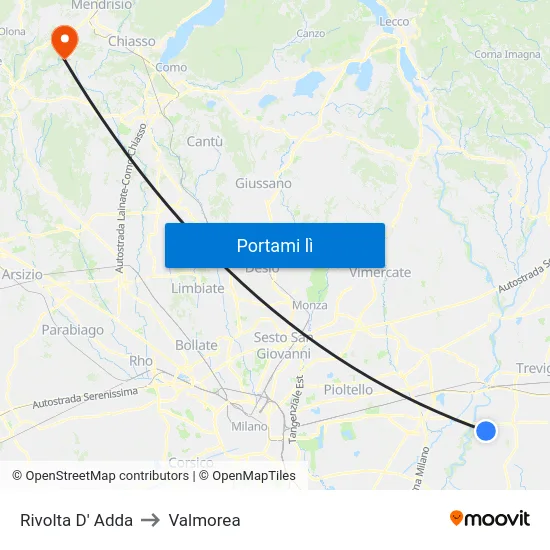 Rivolta D' Adda to Valmorea map