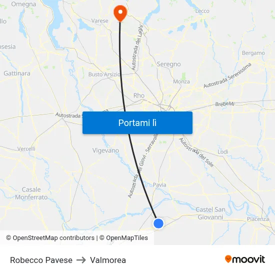 Robecco Pavese to Valmorea map
