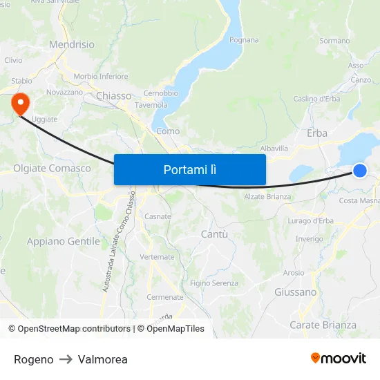 Rogeno to Valmorea map