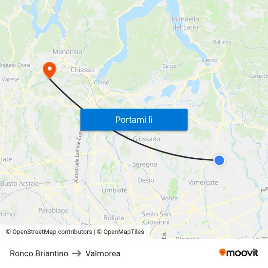 Ronco Briantino to Valmorea map