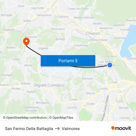 San Fermo Della Battaglia to Valmorea map