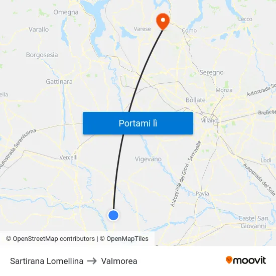 Sartirana Lomellina to Valmorea map