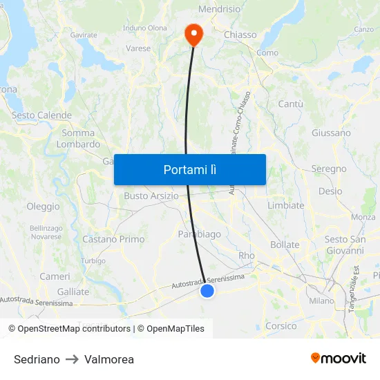 Sedriano to Valmorea map