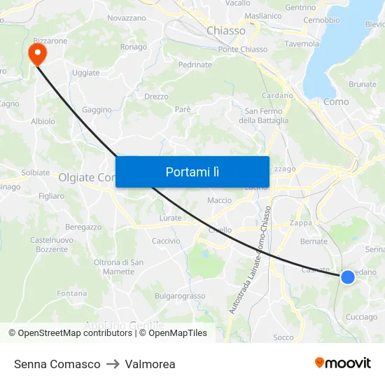 Senna Comasco to Valmorea map