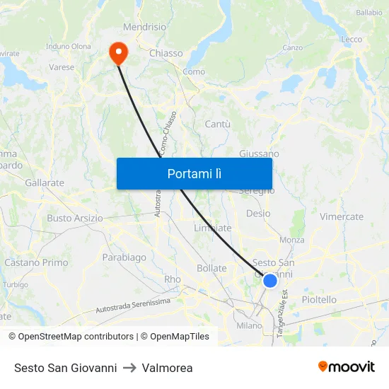 Sesto San Giovanni to Valmorea map