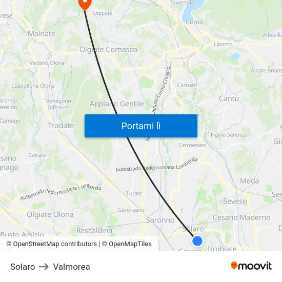 Solaro to Valmorea map