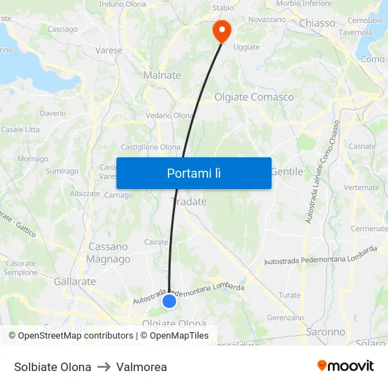 Solbiate Olona to Valmorea map